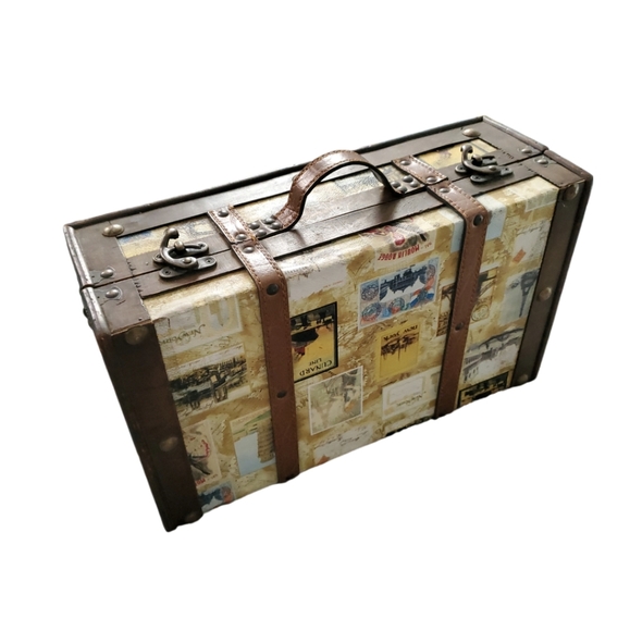 DECORATIVE LUGGAGE WITH LEATHER TRIM 15"×9"×4" - Picture 3 of 9
